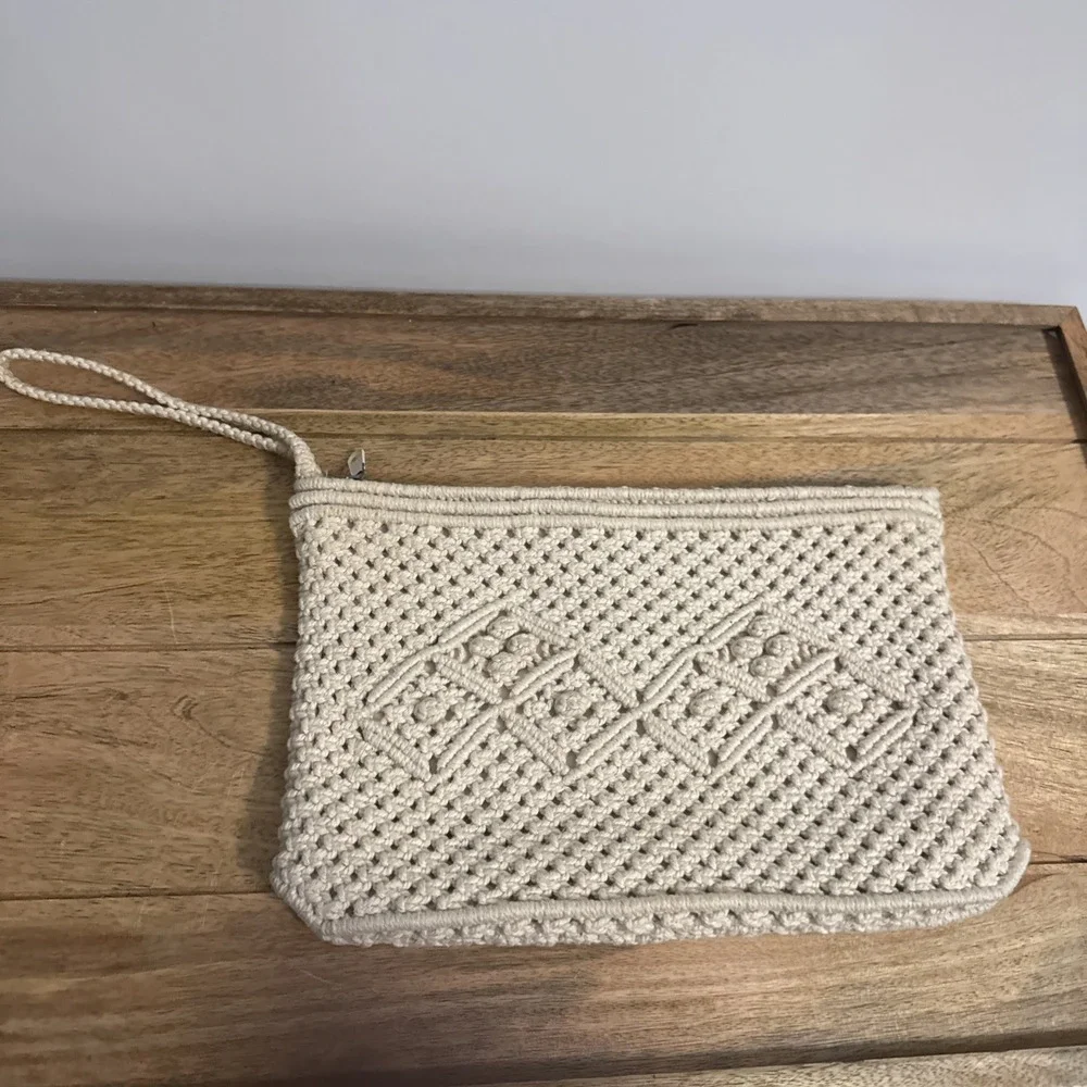 Vintage Cream Macrame Clutch Handbag Boho